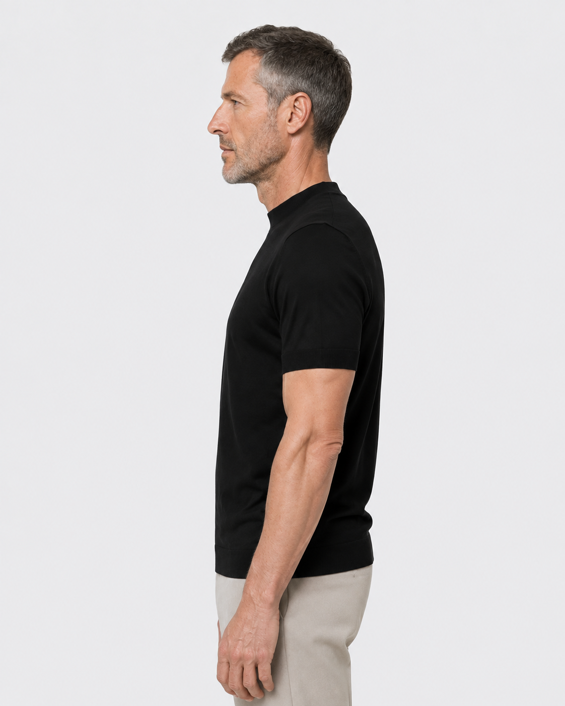 Short-Sleeve Mock Neck, Black, side