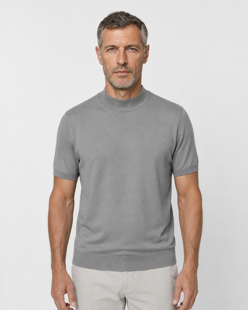 Short-Sleeve Mock Neck, Medium grey, front