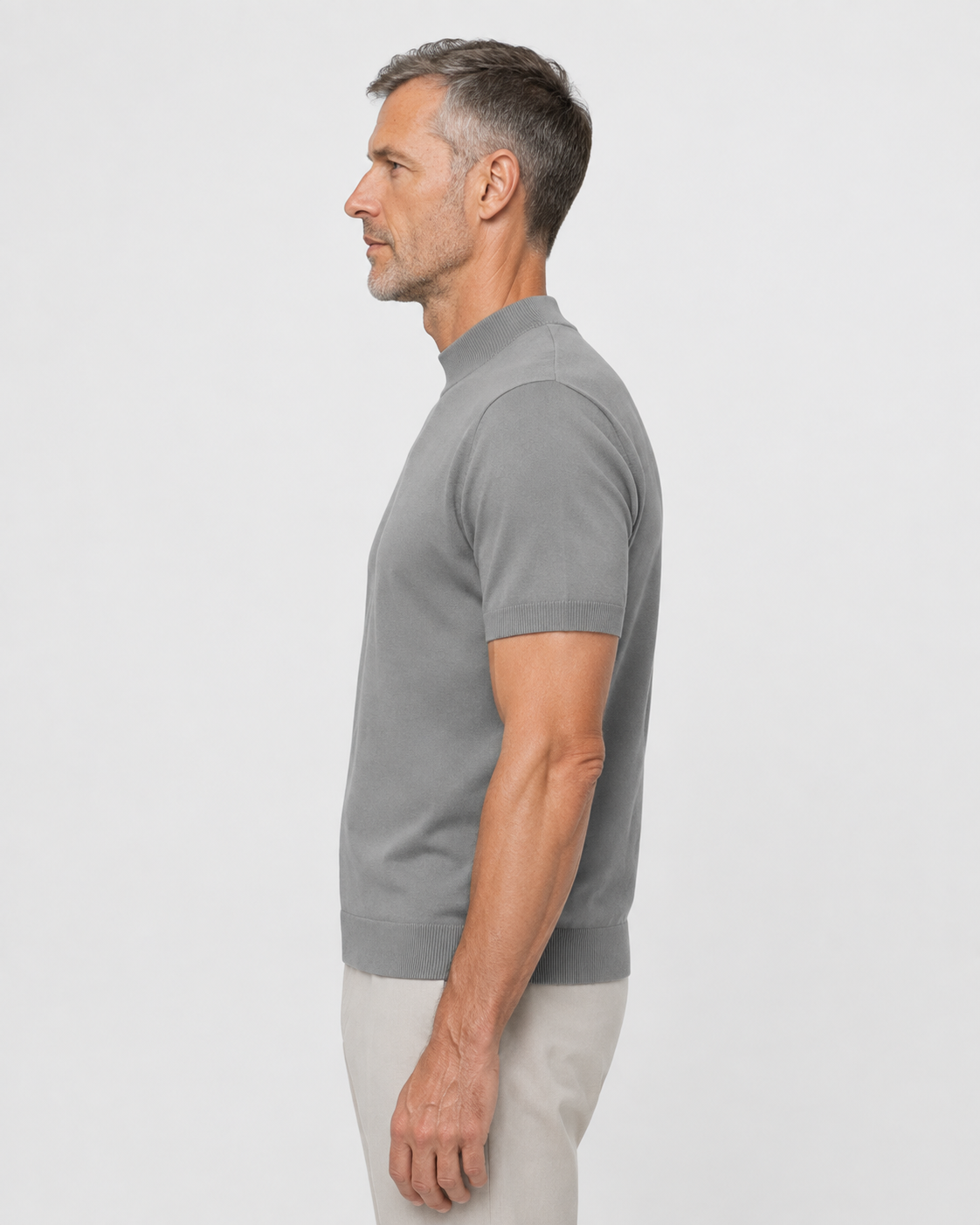 Short-Sleeve Mock Neck, Medium grey, side
