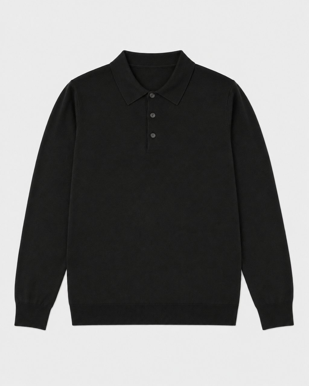 Long-Sleeve Polo, Black, flatlay