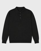 Long-Sleeve Polo, Black, flatlay