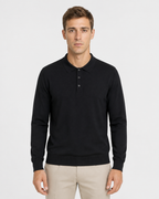 Long-Sleeve Polo, Black, front