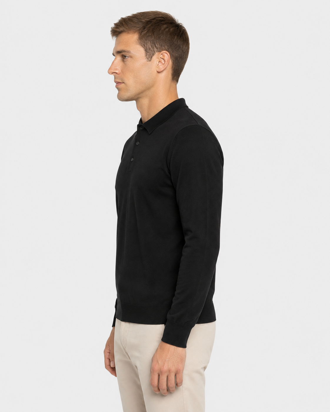 Long-Sleeve Polo, Black, side