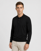 Long-Sleeve Polo, Black, threequarter