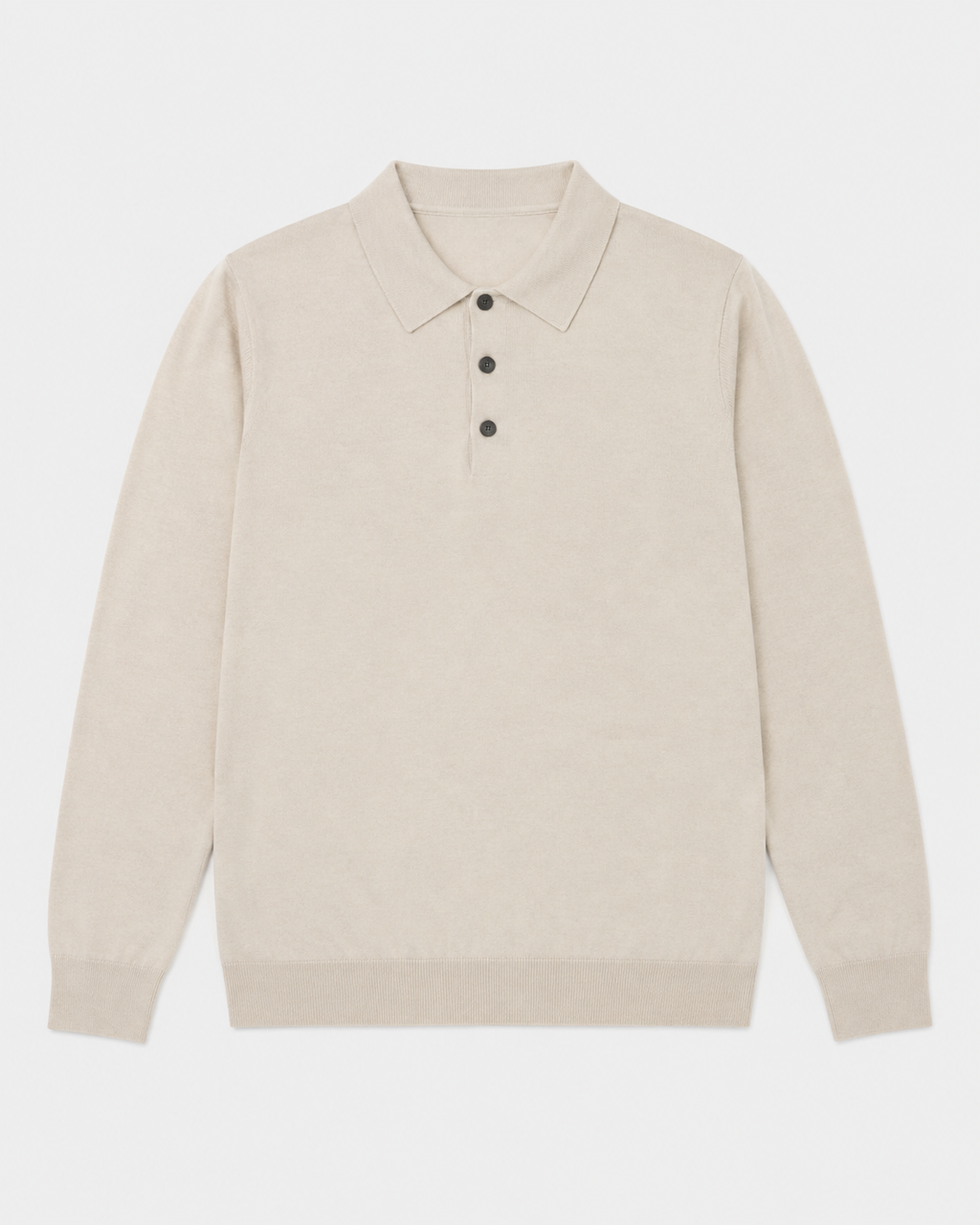 Long-Sleeve Polo, Light oatmeal, flatlay