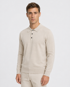 Long-Sleeve Polo, Light oatmeal, threequarter