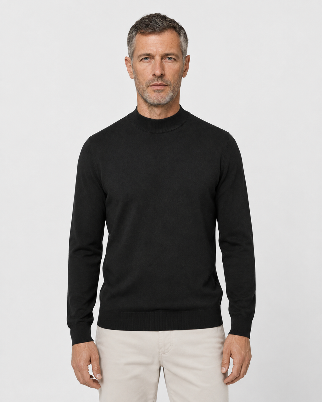 Long-Sleeve Mock Neck, Black, front