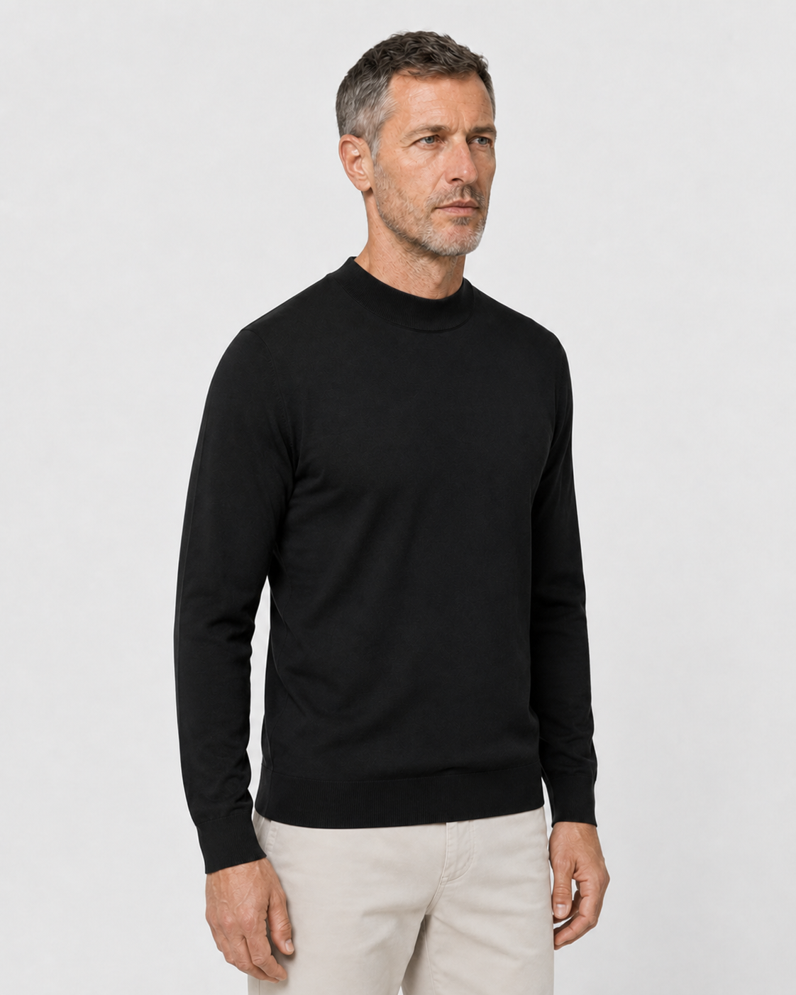 Long-Sleeve Mock Neck, Black, threequarter-right