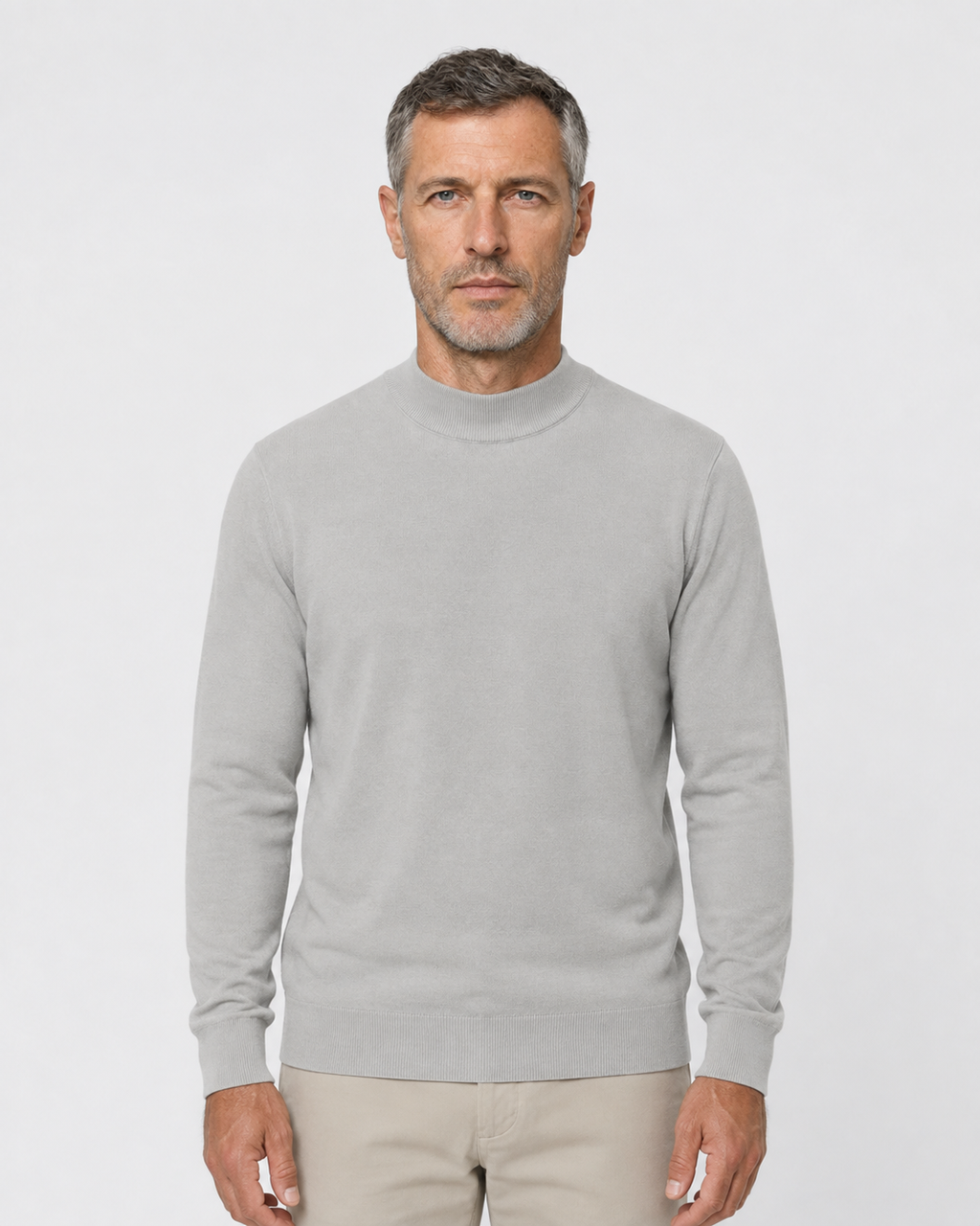 Long-Sleeve Mock Neck, Light grey, front