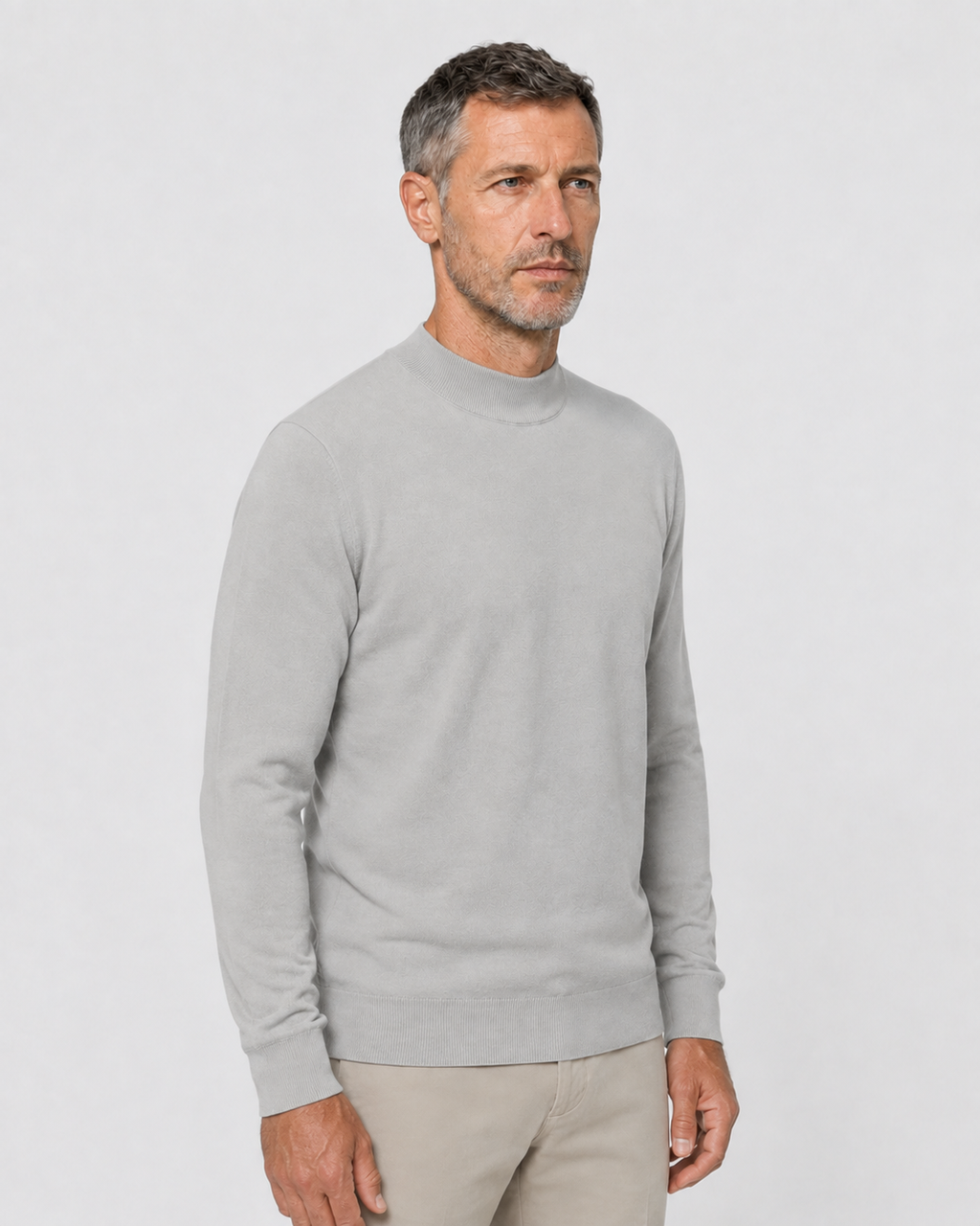 Long-Sleeve Mock Neck, Light grey, threequarter-right